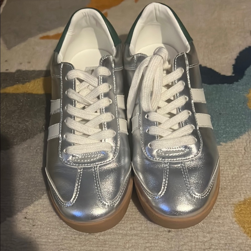 Silver and White Sneakers with Gum Sole